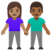 👩🏽‍🤝‍👨🏾 woman and man holding hands: medium skin tone, medium-dark skin tone display on Google